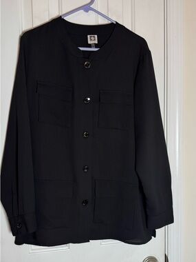 Anne Klein Classic Black Button-Front Blouse